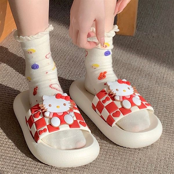  Dép Hello Kitty nổi kẻ caro đỏ 
