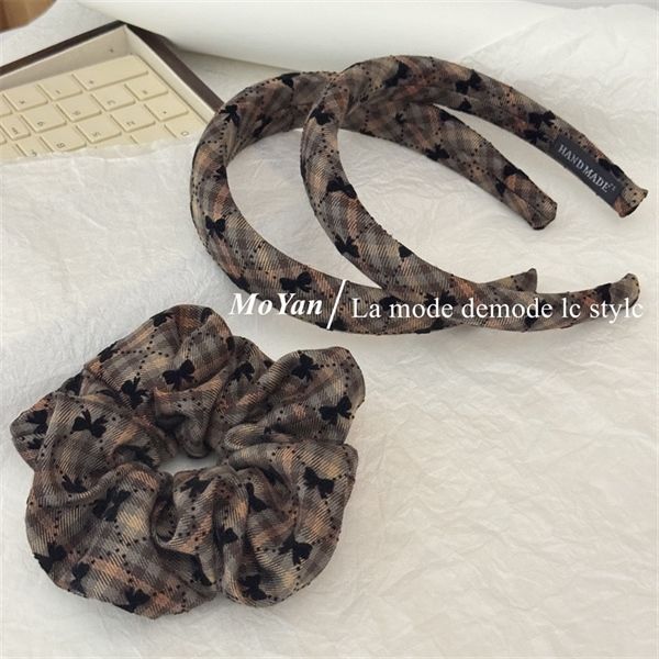  Dây buộc tóc scrunchies kẻ caro nơ nhí đen Moyan 