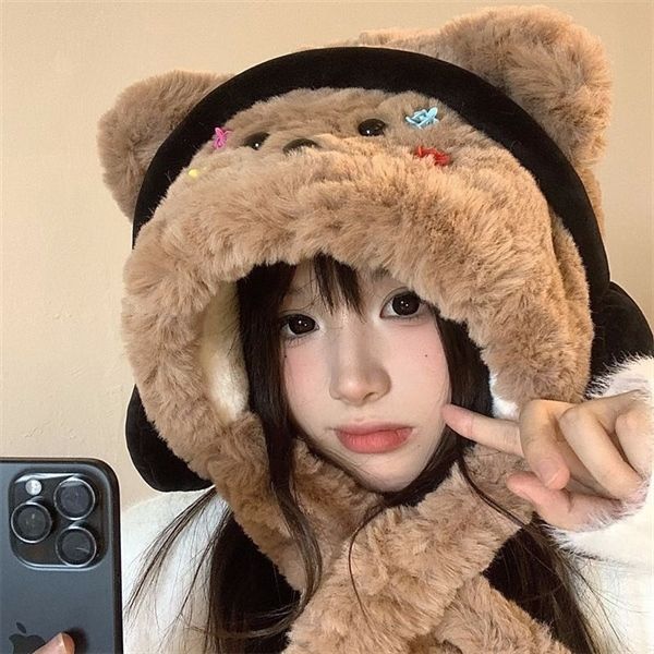  Mũ bông kiêm khăn quàng gấu bịt tai 