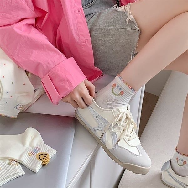  Tất Xiaohesi cổ ngắn lưới thoáng 