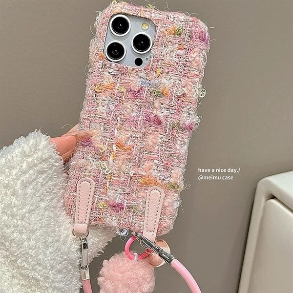  Ốp vải dạ + dây đeo hồng 