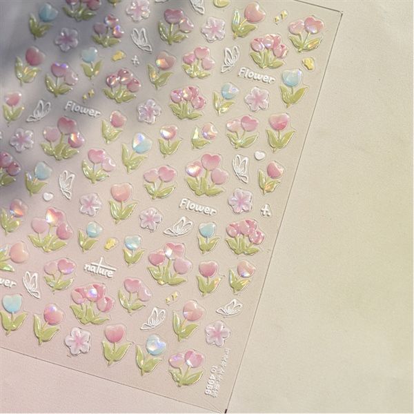  Sticker dán móng Tomoni hoa tulip ánh nhũ 