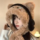  Mũ bông kiêm khăn quàng gấu bịt tai 