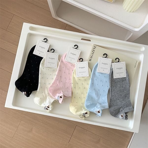  Tất Xiaohesi chấm bi cún xúc xích 