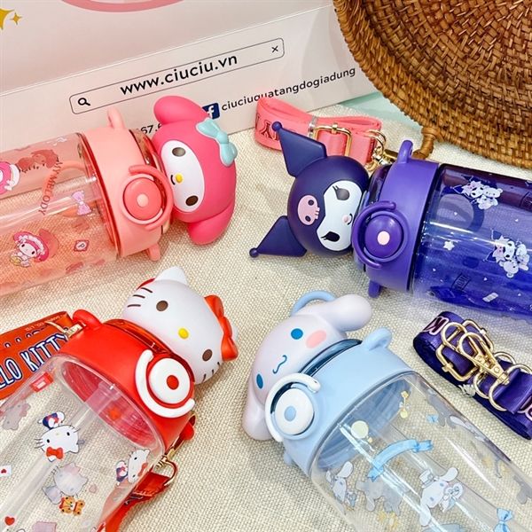  Bình nước Sanrio trong đầu chibi 650ml 