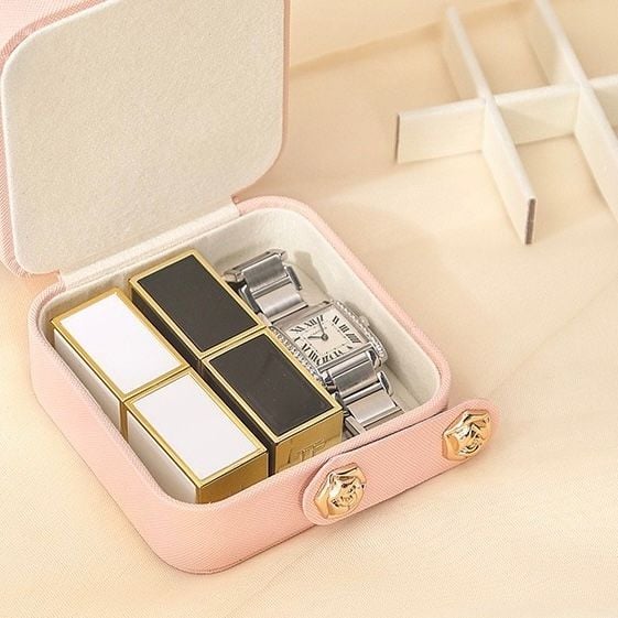  Hộp đựng trang sức vuông 2 cúc hoa hồng 