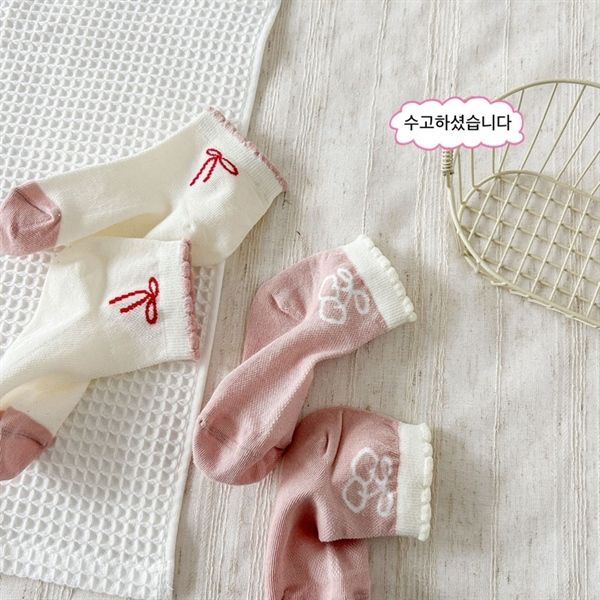  Tất Kid mặt lưới hồng nơ 