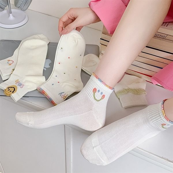  Tất Xiaohesi cổ ngắn lưới thoáng 
