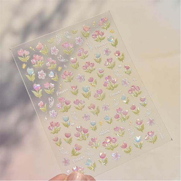 Sticker dán móng Tomoni hoa tulip ánh nhũ 