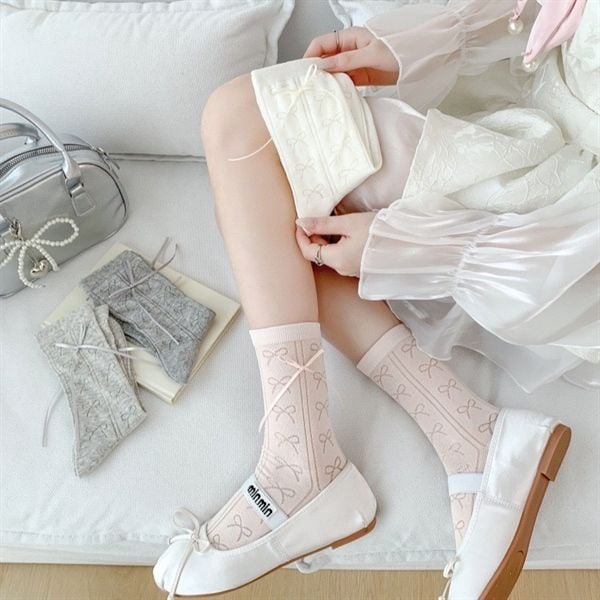  Tất Tom's family hoạ tiết nơ gân 