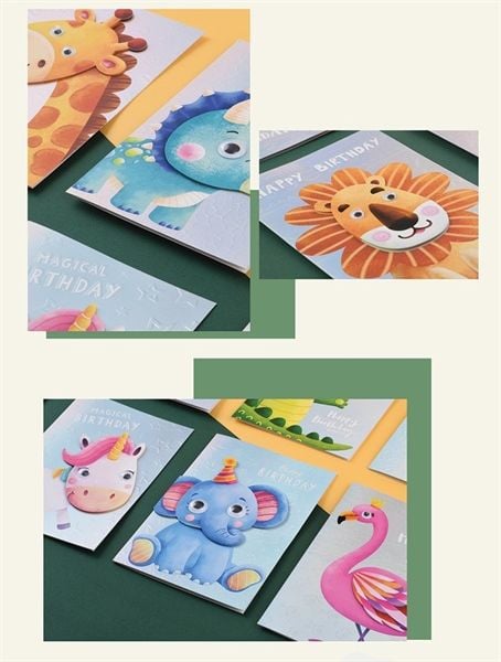  Thiệp big size thú nền ánh bạc 