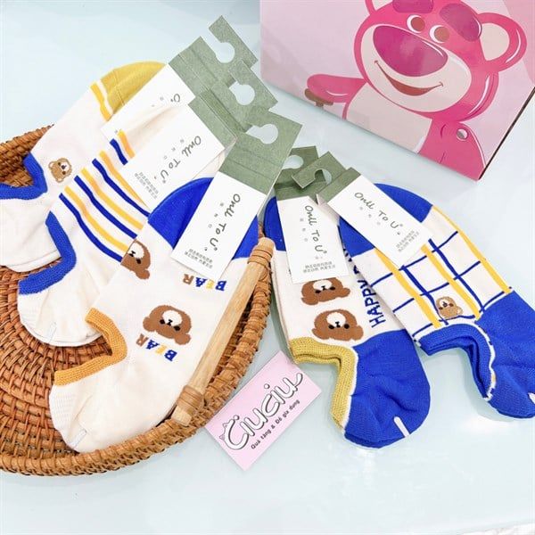  Tất lười gấu tone xanh vàng 