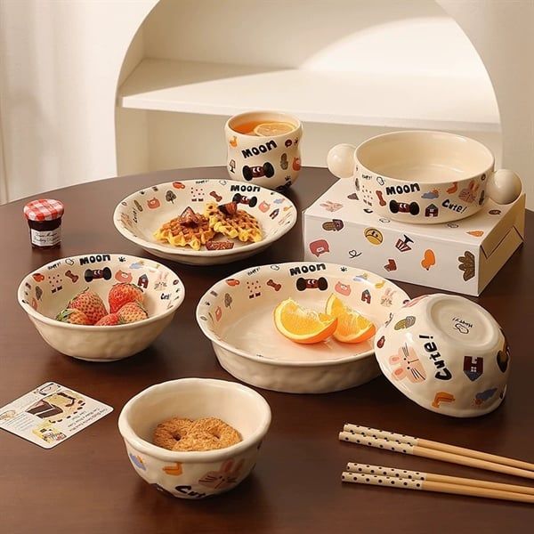  Set bát đĩa viền hoạ tiết nhí 