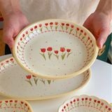  Set bát đĩa hoa tulip tone be 