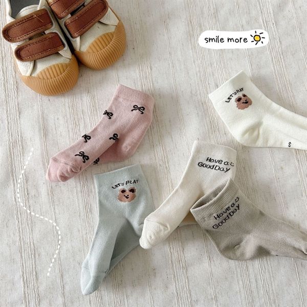  Tất Kid mặt lưới gấu chữ nơ 