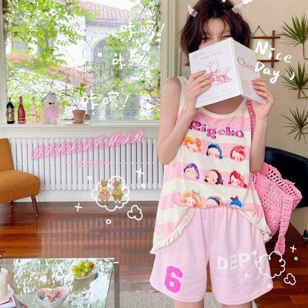  Bộ ngủ Gill Aimar ba lỗ 9 bé gái kẻ ngang 