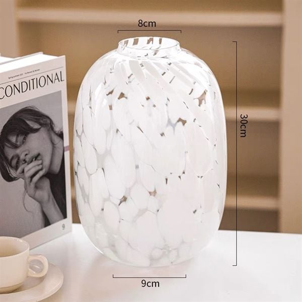  Lọ hoa thuỷ tinh bầu dục loang trắng 30cm 