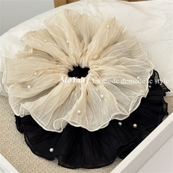  Scrunchies rủ voan gân ngọc trắng 