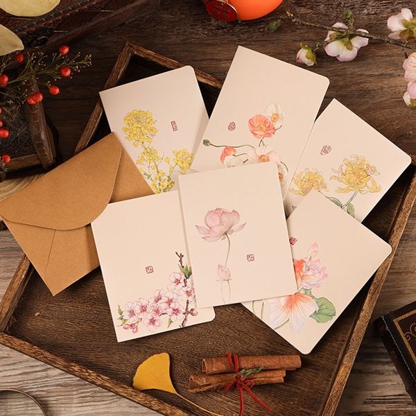  Thiệp cành hoa màu nước + bao thư 