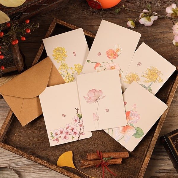  Thiệp cành hoa màu nước + bao thư 