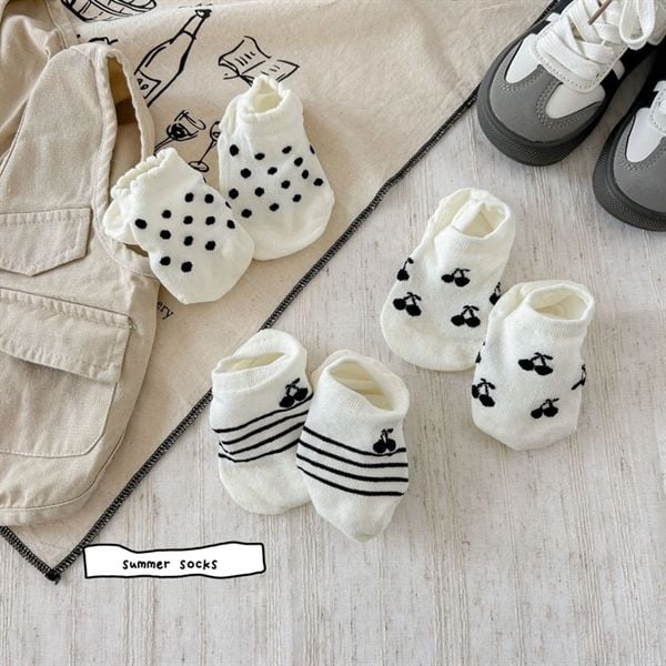 Tất Kid lười cherry trắng đen 