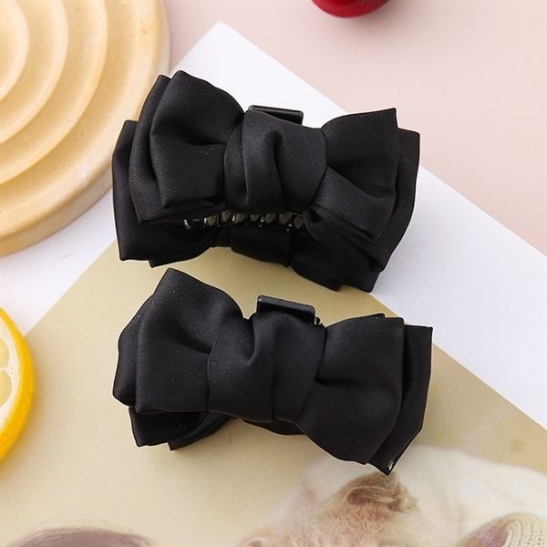  Kẹp càng cua nơ vải kép đen mini 