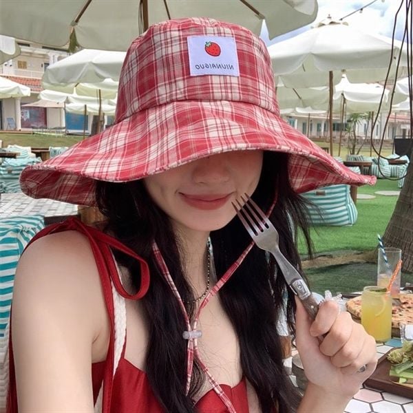  Mũ rộng vành mềm kẻ caro 