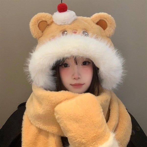  Mũ bông kiêm khăn quàng bịt tay Butter Bear 
