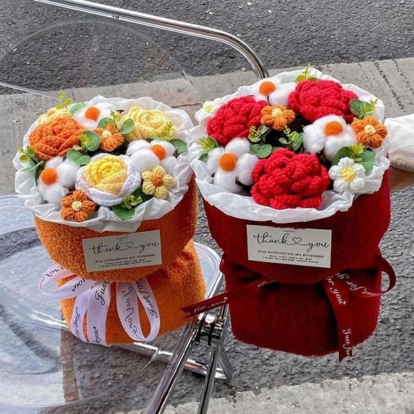  Bó hoa len bọc len mix 3 hoa+đèn 