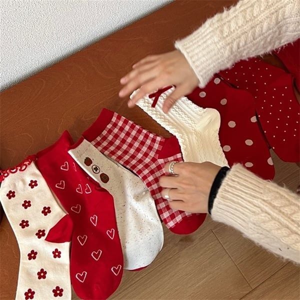  Tất SongMu gân trắng đỏ 