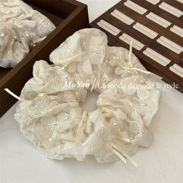  Scrunchies hoa thêu đính ngọc nơ 