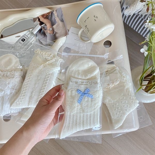  Tất Ann's For U trắng ren gân Mary Jane 