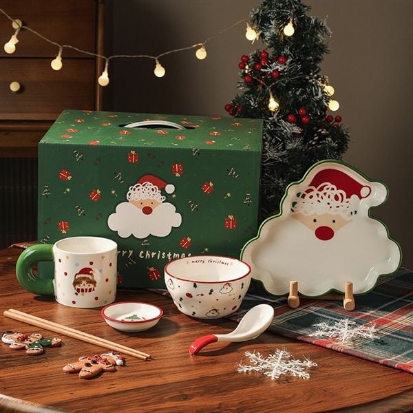  Set bát đĩa Giáng Sinh hộp quà xanh (6 món) 