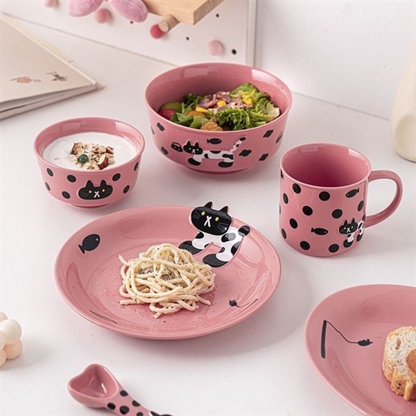  Set bát đĩa mèo đen đốm 