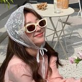  Khăn turban tam giác voan thêu hoa 