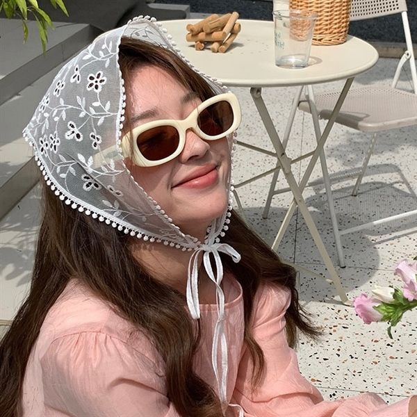  Khăn turban tam giác voan thêu hoa 