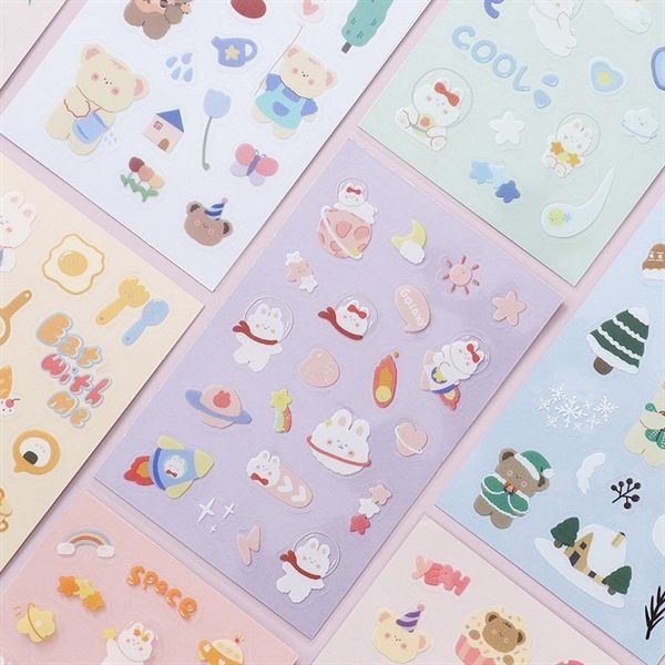  Sticker mini PET gấu thỏ 