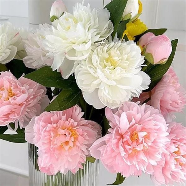  Hoa Mẫu Đơn lụa 2 hoa + 1 nụ 