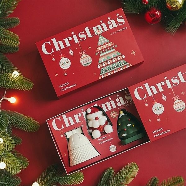 Set 3 nến thơm Giáng Sinh hộp quà đỏ 