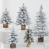  Cây thông phủ tuyết kèm chậu + đèn decor Giáng Sinh 