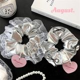  Dây buộc tóc scrunchies nhũ bạc 