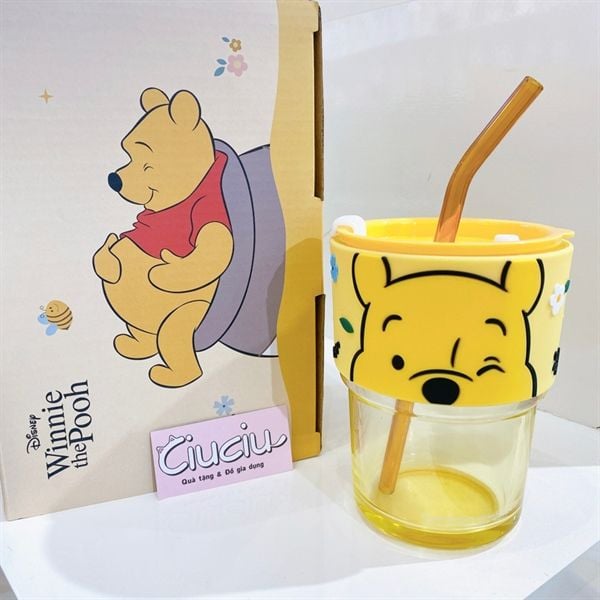  Cốc thuỷ tinh Pooh 450ml + ống hút 