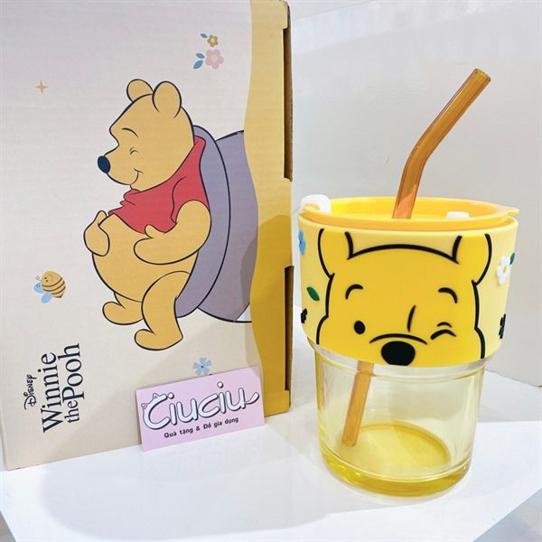  Cốc thuỷ tinh Pooh 450ml + ống hút 