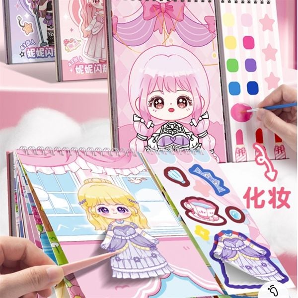  Sổ lò xo sticker stylist + màu nước khô DIY 43 tờ 