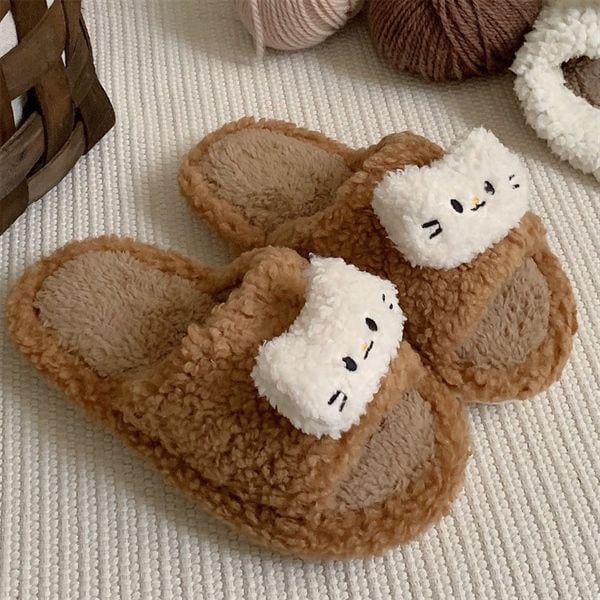  Dép lông charm mèo bông xù 