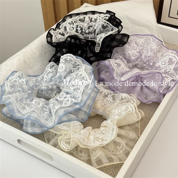  Scrunchies caro mix ren trắng 