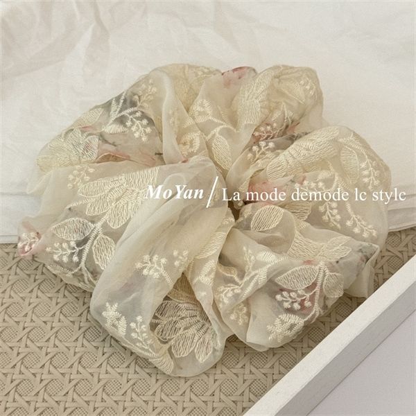  Scrunchies voan thêu hoa mix hoa chìm 