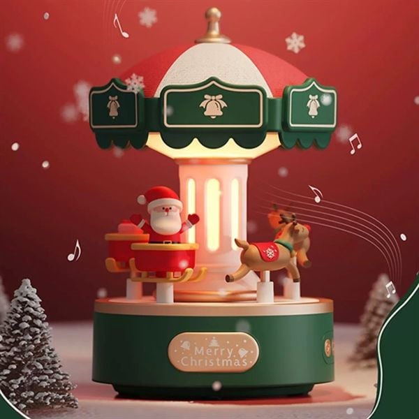  Đèn hộp nhạc Giáng Sinh vòng xoay tuần lộc 