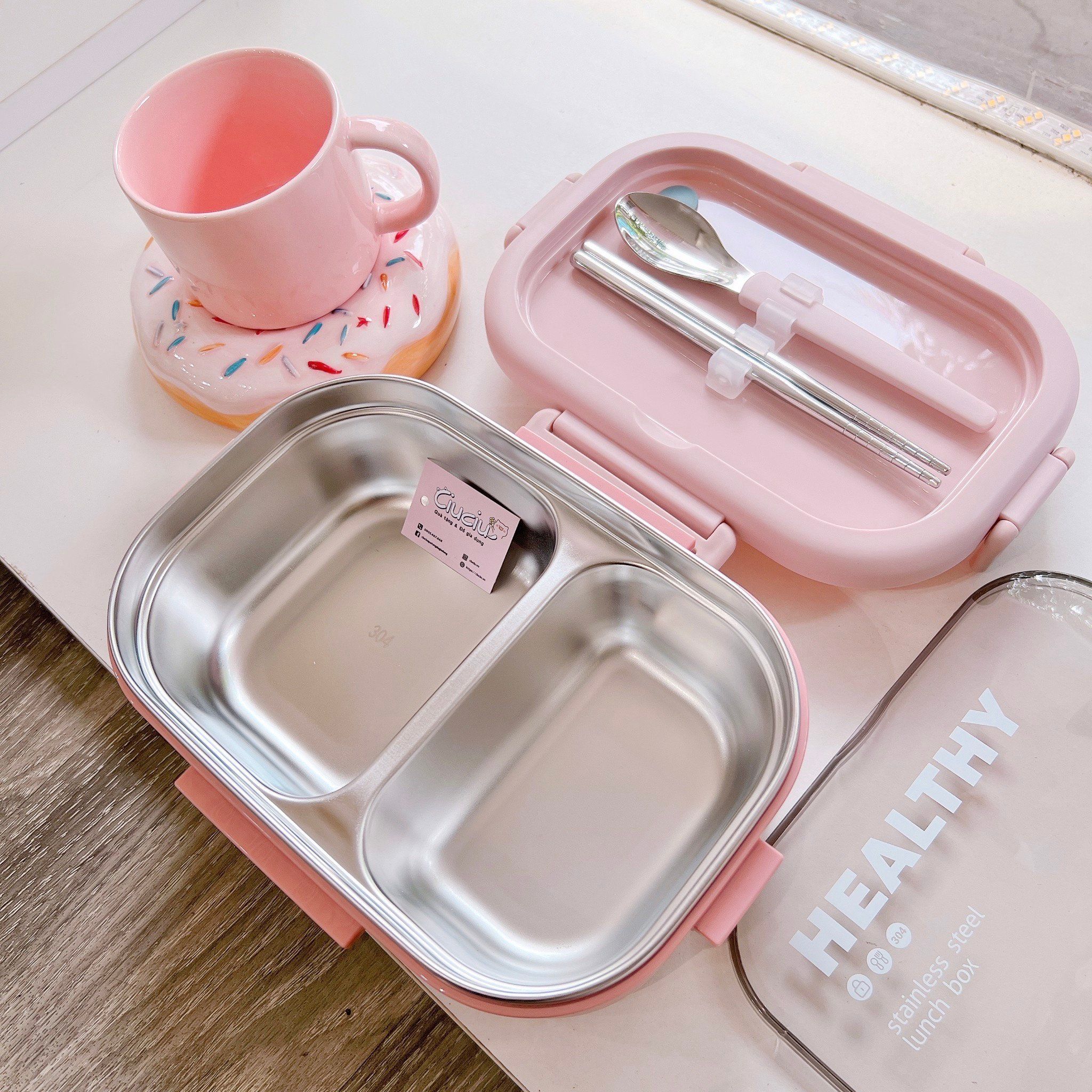  Hộp cơm 1 tầng thìa đũa inox 850ml 