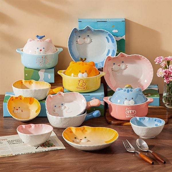  Set bát đĩa mèo Toot ombre 